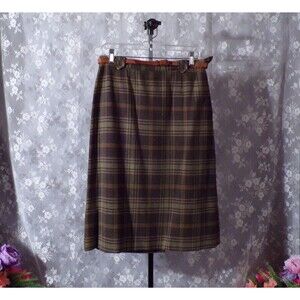 Vintage Pendleton Wool Skirt Size Small 60s Retro Green Plaid Straight A-Line